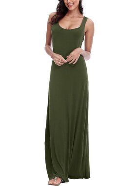 Women's Olive Sexy Tank Top Maxi Long Dress Casual Sleeveless Summer Beach Dress
